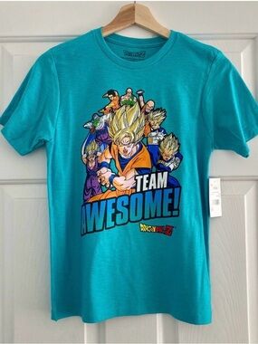 Dragon Ball Z Team Awesome Graphic Tee Boys Size L 10/12 NWT Blue Anime Shirt